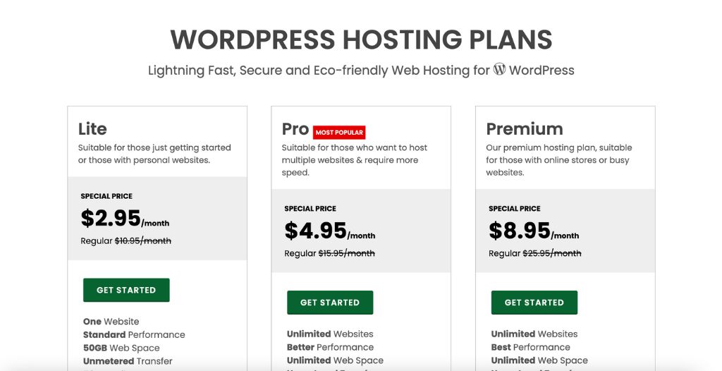 GreenGeeks WordPress Hosting Plans