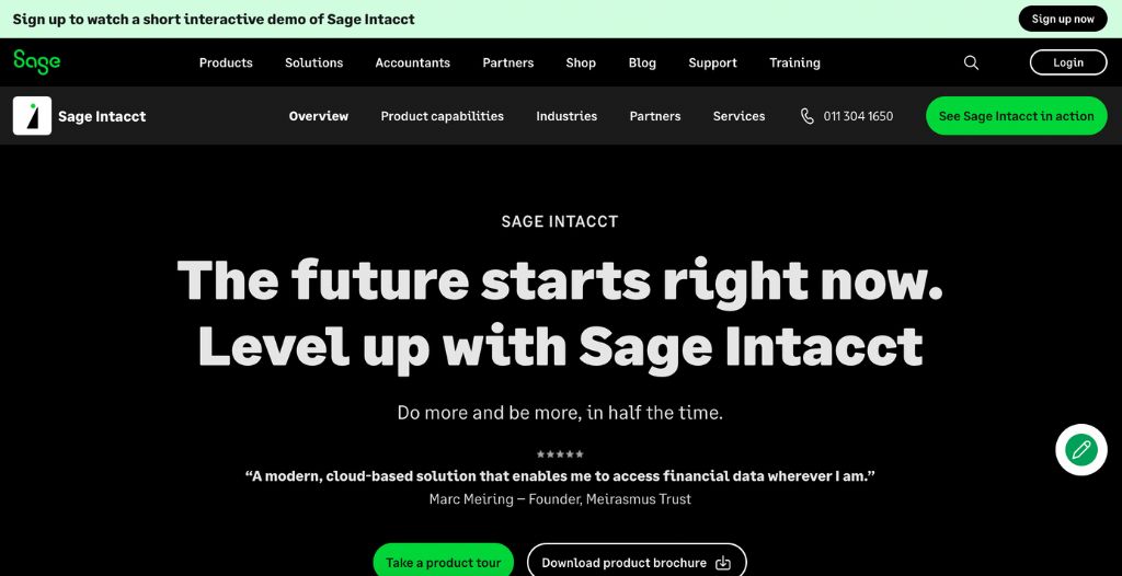 Sage Intacct homepage