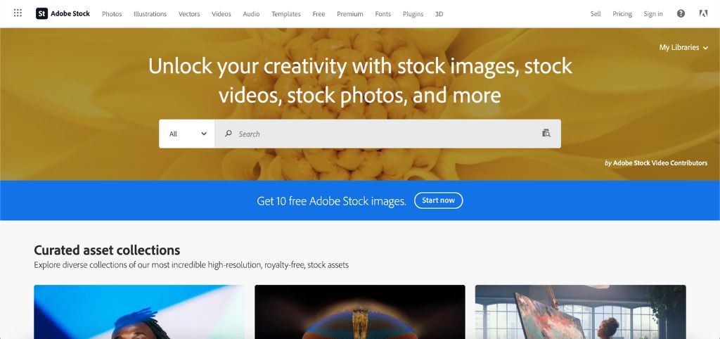 Adobe Stock homepage