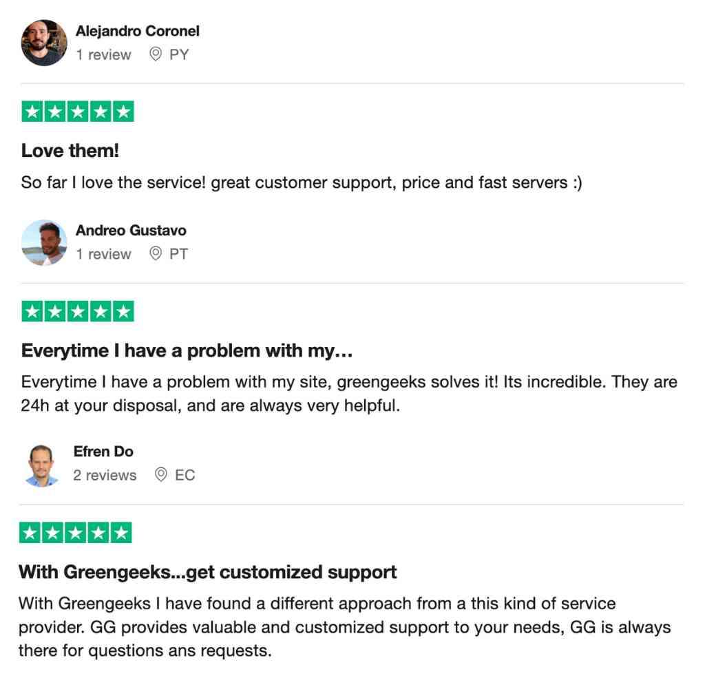 GreenGeeks User Testimonials Trustpilot