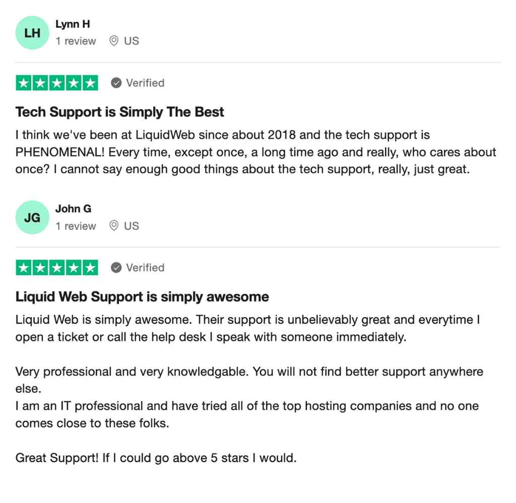 Liquid Web User Testimonials Trustpilot