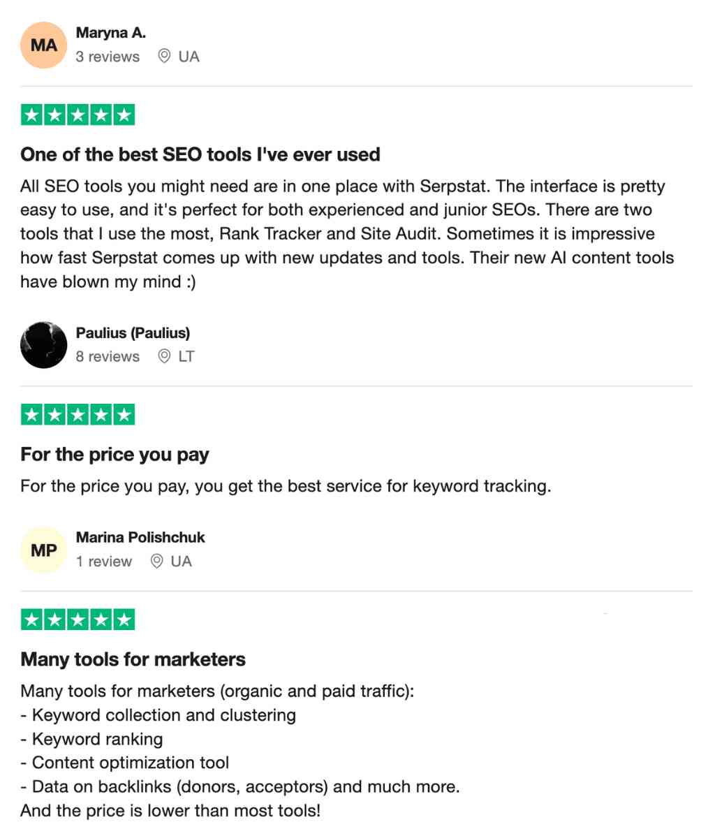 Serpstat User Testimonials Trustpilot