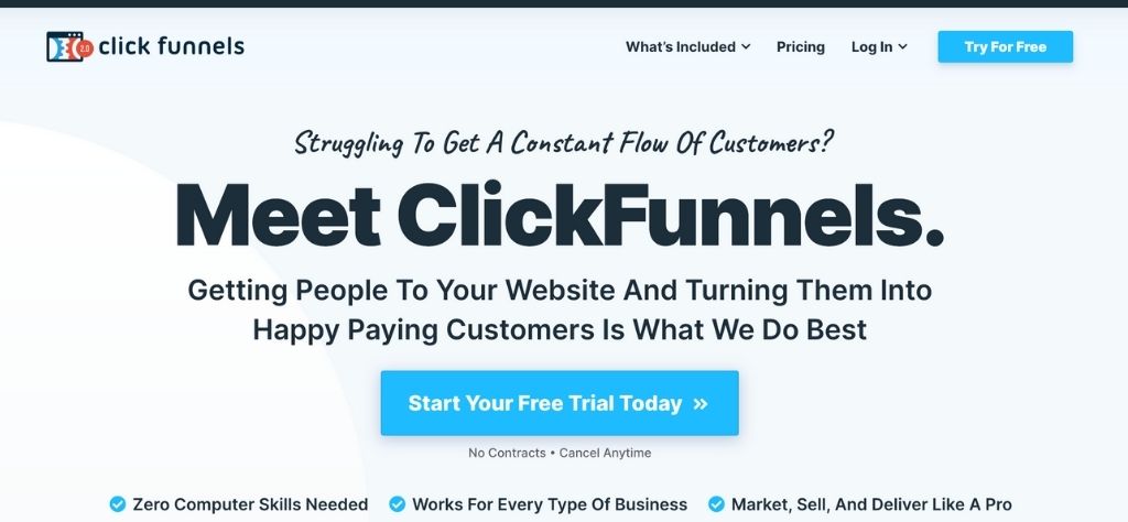Click Funnels Homepage