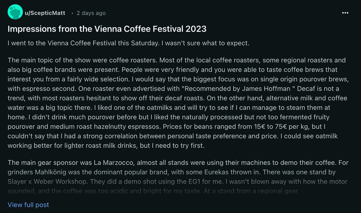 Subreddit for coffee