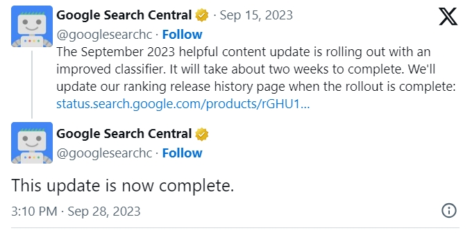 September 2023 helpful content update