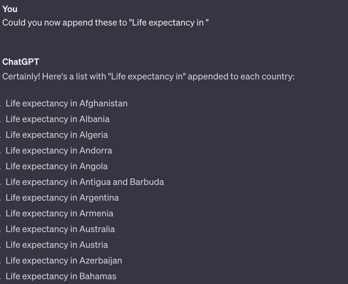 chatGPT life expectancy results
